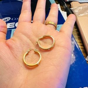 18K Saudi Gold Hoop Earrings Solid 15mm 20mm has Stamp 750) Means 18Karat